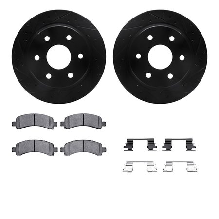DYNAMIC FRICTION CO 8312-48054, Rotors-Drilled, Slotted-BLK w/ 3000 Series Ceramic Brake Pads incl. Hardware, Zinc Coat 8312-48054